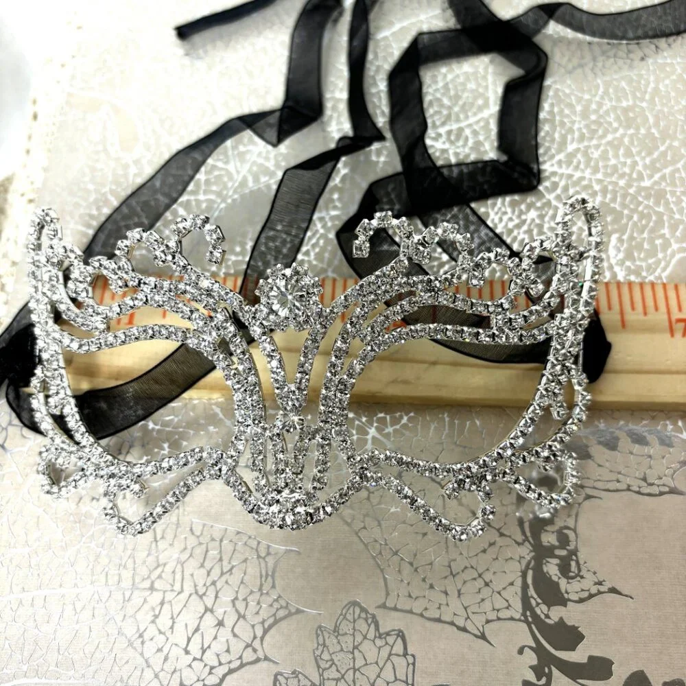 Rhinestone Jeweled Metal Harlequin Facemask NWT NOS